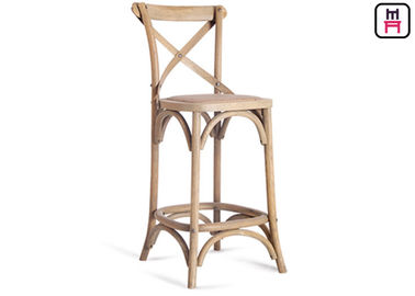 satın al Fransız Tarzı Katı Ahşap Restoran Bar Tabureleri Rustik Rattan Koltuklu X Şekli Geri online manufacture