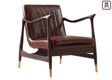 satın al Bakır Ayaklı Kahverengi Deri Tekli Koltuk Sandalye Kül Ahşap Çerçeve 73 * 68 * 85cm online manufacture