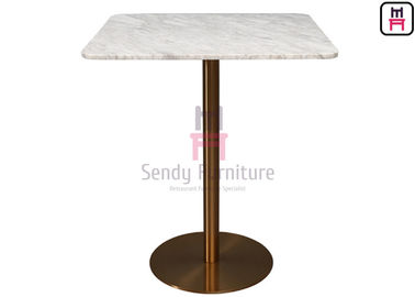 satın al Restoran / Otel İçin Fırçalanmış Altın Paslanmaz Çelik Tabanlı Marmo Calacatta Mermer Masa online manufacture