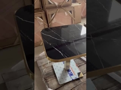 Oval Şekilli Mermer Desen Seramik Altın Dikişli Yemek Masası