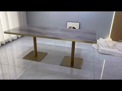 Paslanmaz Çelik Gül Altın Restoran Yemek Masası Altın Dikişli Lüks Mermer Üst